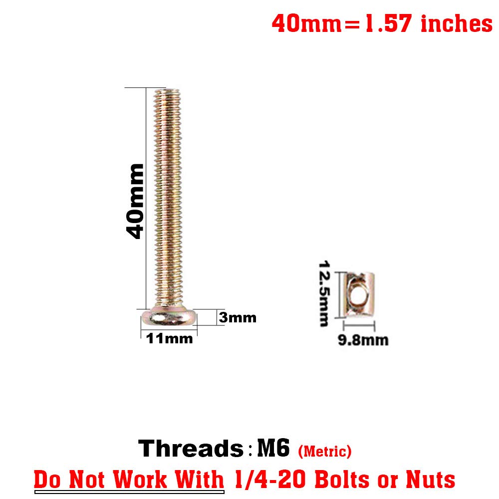Crib Screws and Bolts Crib Parts Replacements for Baby Bed Cot Bunk Furniture M6 Barrel Nuts Crib Bolts Replacement 40mm Set of 12