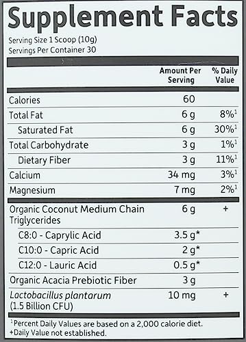 Garden of Life Dr. Formulated Keto Organic MCT Powder - 30 Servings, 6g MCTs from Coconuts Plus Prebiotic Fiber & Probiotics, Certified Organic, Non-GMO, Vegan, Gluten Free, Ketogenic & Paleo