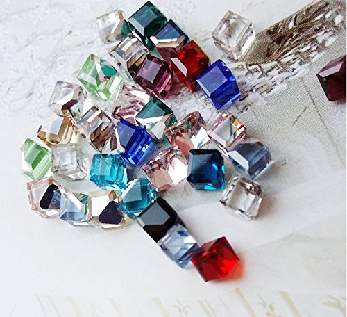 60PCS 3D Cube Square Rhinestone Crystal Glass Nails Beads Decoration Manicure Nail Art 4MM (Colorful)