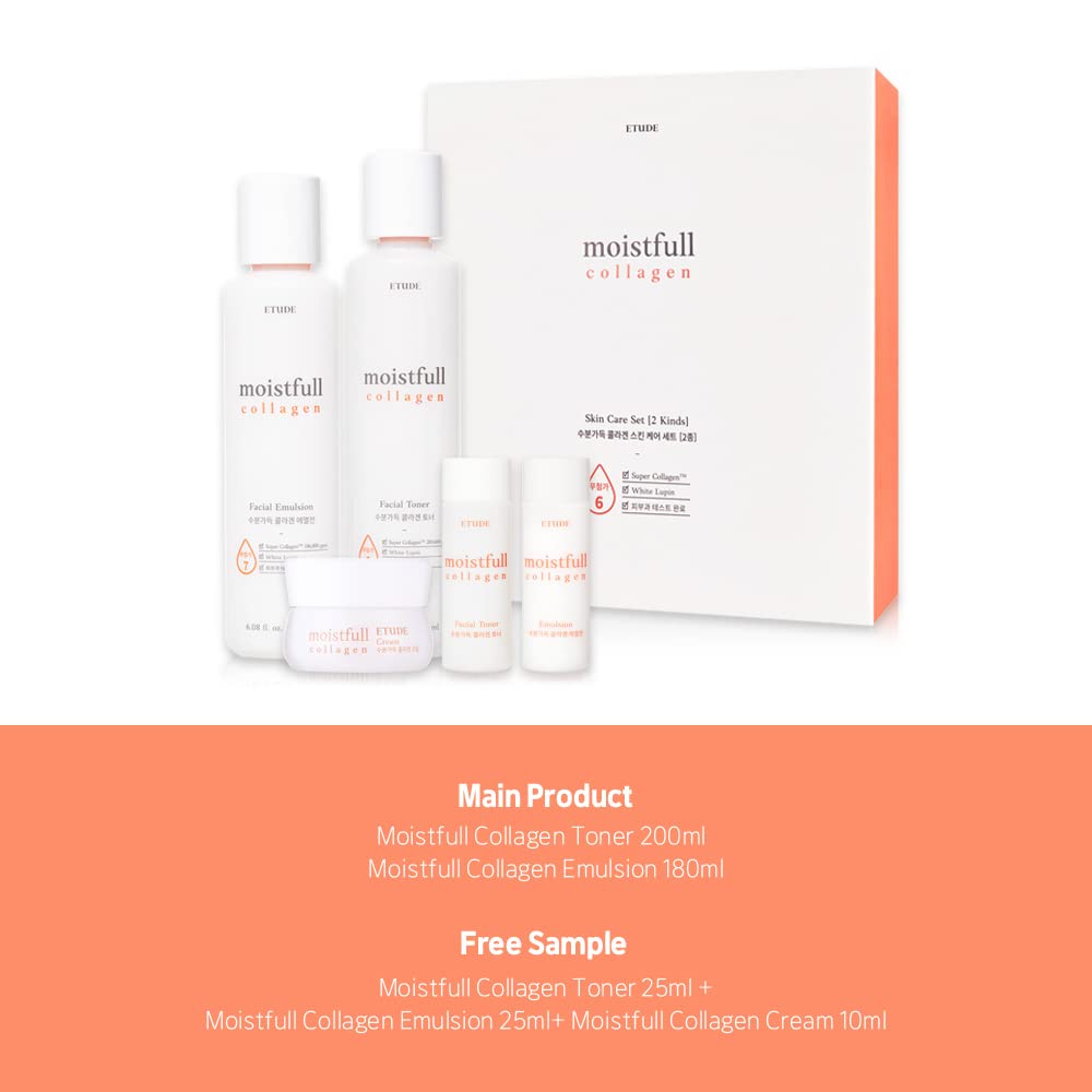 ETUDE Moistfull Collagen Skin Care 2-Item Special Set (21AD) | Limited Edition Super Deep Moisturizing Effect Facial Emulsion Toner | Korean Skin Care Set