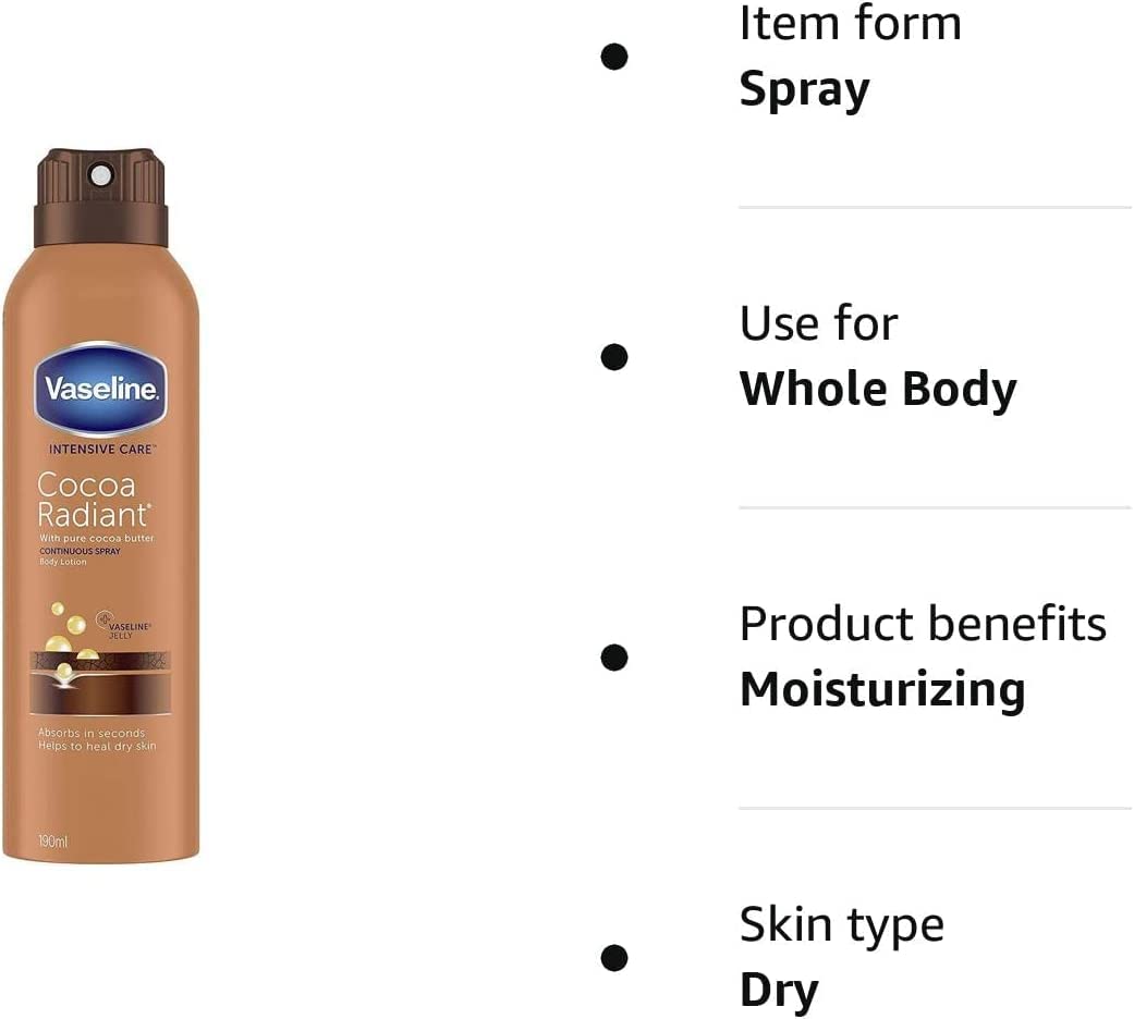 Vaseline Spray and Go Body Moisturiser, Cocoa 190 ml