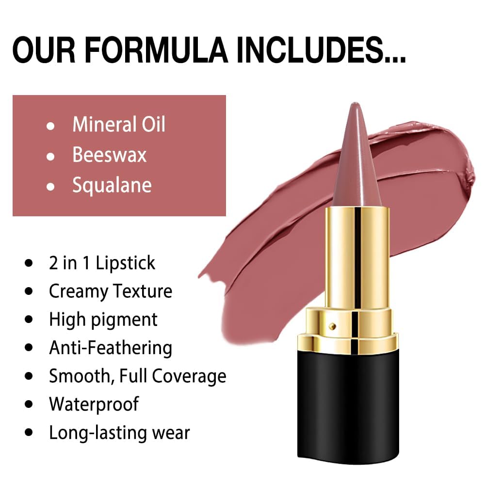 evpct Antique Rose Matte Lip Liner and Lipstick Combo Set for Women Long Lasting, Light Dusty Rose Matte Cream Gradient Lipstick and Lip Liner Crayon Contour Pencil Makeup, Flawless Ombre Effect