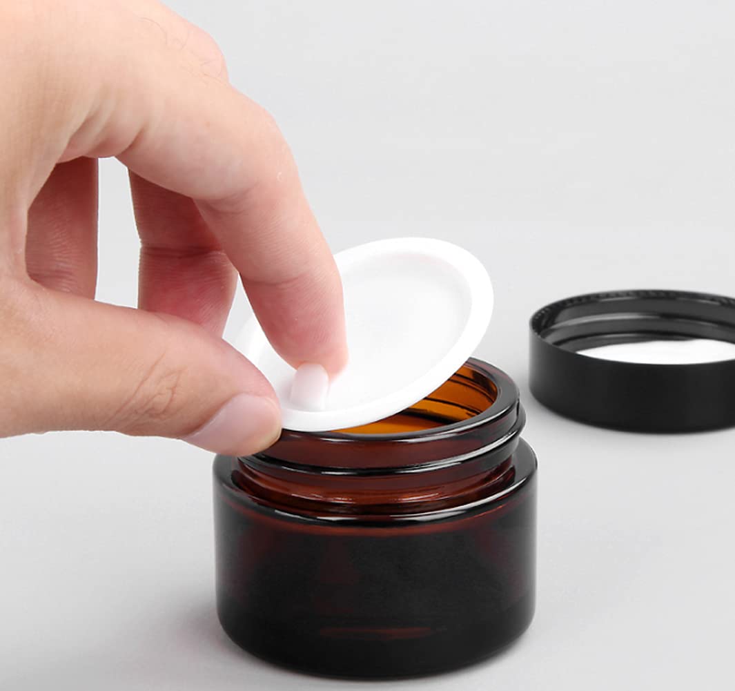 ASTRQLE 2Pcs 120Ml 4 Oz Large Capacity Empty Refillable Brown Glass Face Cream Mask Storage Packing Jar Pot Bottle with Black Cap for Cosmetic Make Up Sample Lip Balm Lotion Food Container