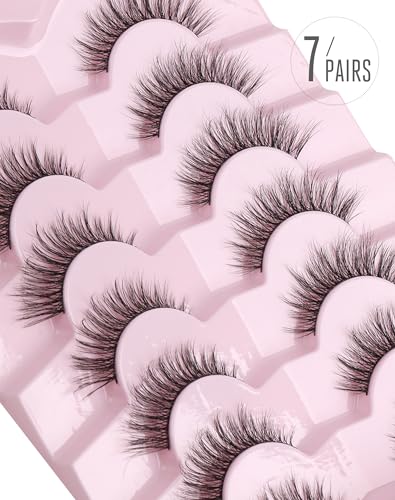 Onlyall Natural Lashes Wispy Lashes Natural Look False Eyelashes Natural Flared Eyelashes False Eye Lashes Soft Fluffy Lashes 7 Pairs D-K06, Black