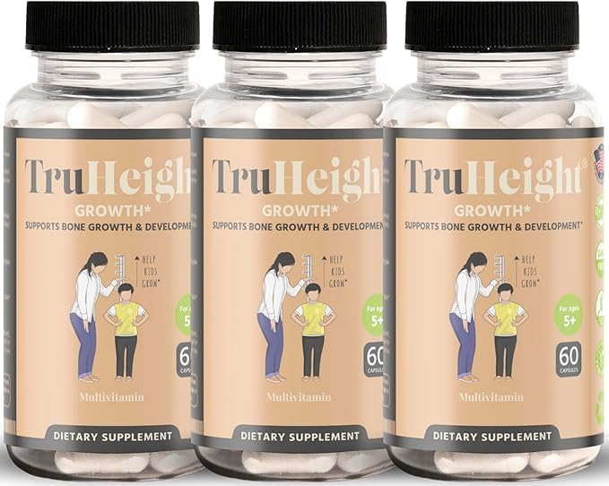 TruHeight Growth Capsules - Natural Growth & Development Supplement for Kids & Teens - Endorsed by Pediatricians - Vitamin D, K, Calcium & Ashwaganda - Bone Strength Capsules - Kids Vitamins - Ages 5+