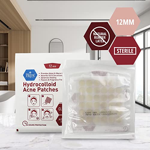MED PRIDE Hydrocolloid Dressing Acne Pimple Patches 72 Pack – Clear 12mm Overnight Spot Patches – Sterile, Alcohol-Free Stickers Reduce Pus, Oil & Swelling