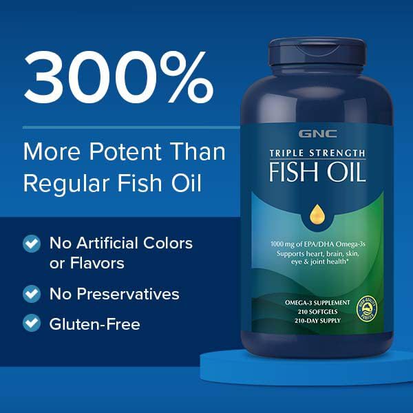 GNC Triple Strength Omega 3 Fish Oil 1000mg, 120 Count, Supports Joint, Skin, Eye, and Heart Health