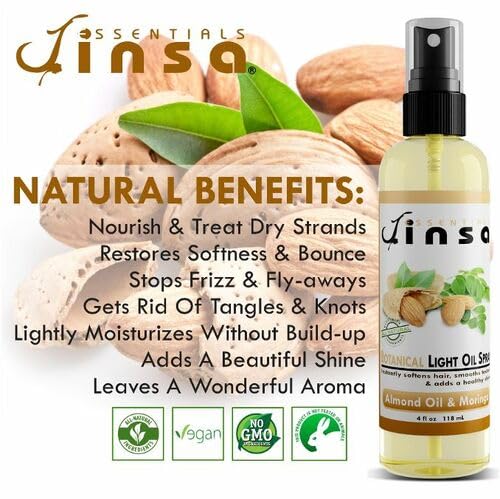 Jinsa Essentials | Botanical Light Oil Spray | 100% Natural Vegetable Ingredients | Moisturizes Hair Without Build-Up Adds A Beautiful Shine | Leaves A Wonderful Scent - 6 oz (Amber)