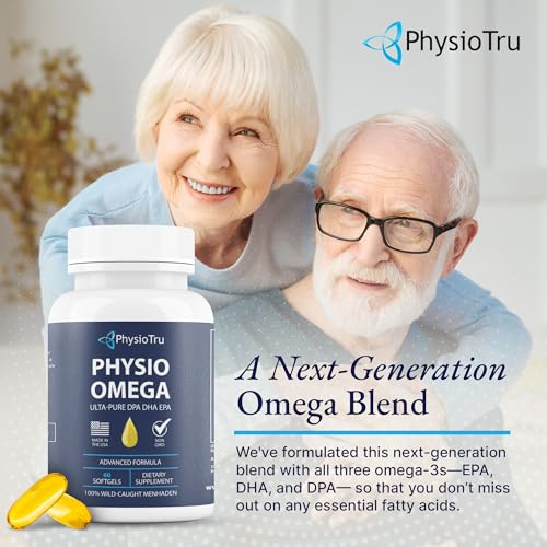 PhysioTru Physio Omega - Omega 3 Supplement - Sustainably Sourced - with DPA, EPA, and DHA - Burpless Fish Oil - 1 Pack