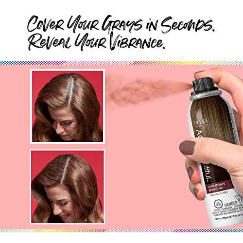 AGE beautiful Root Touch Up Hair Color Spray | Touch-Up Gray Concealer | Temporary Cover Up | Adds Volume & Covers Thinning Patches | Water, Sweat, Stain Resistant | Light Brown | 2 Oz