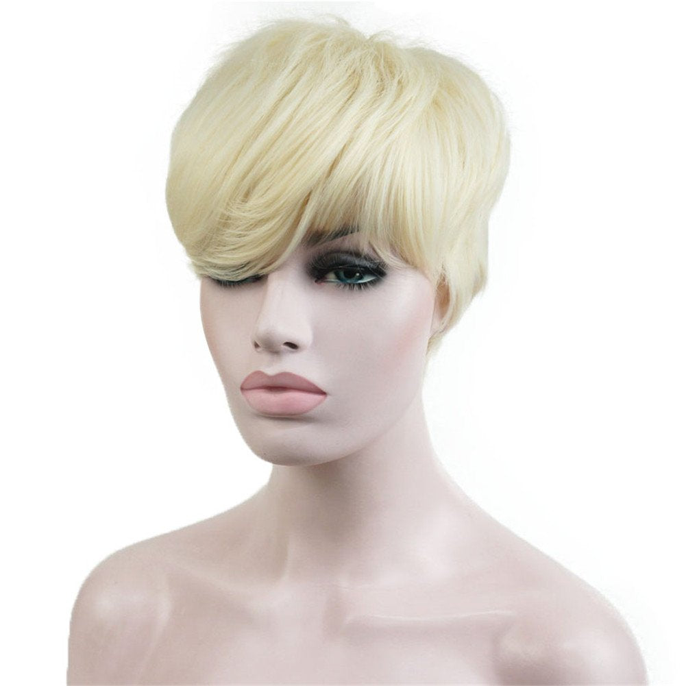 #613: Aimole Synthetic Short 6 Inches Blonde Straight Wig Heat Resistant Full Capless Hair Party Wig