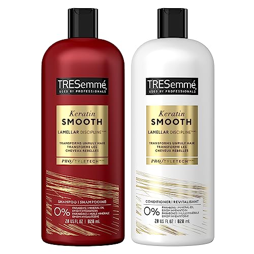 TRESemmé Shampoo and Conditioner, Keratin Smooth – Anti-Frizz Hair Products for Sleek Hair, 28 Oz Ea