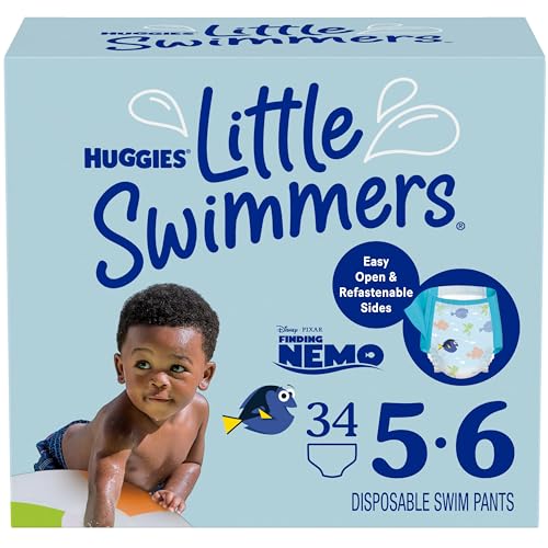 Huggies Little Swimmers Disposable Swim Diapers, Size 5-6 (32+ lbs), 34 Ct (2 packs of 17), Packaging May Vary