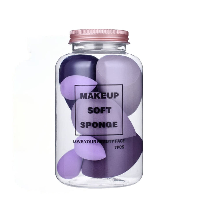 Beauty Makeup Sponge 7pcs Puff Teardrop Blender Foundation Sponge Set With jar Gift Flawless Bottle Design Drift bottle macaron makeup egg Multi-colored, Purple