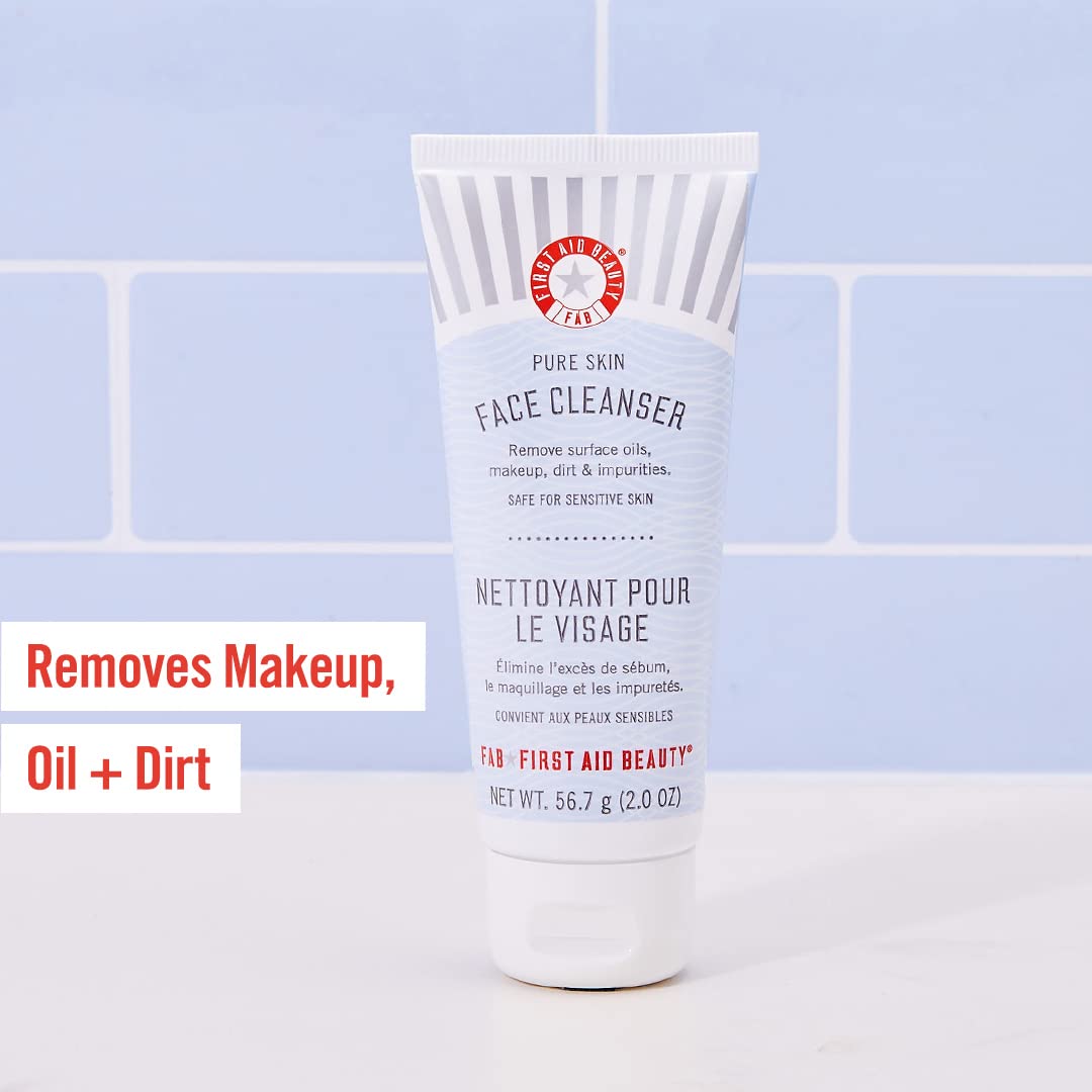 First Aid Beauty FAB Faves Trio: Cleanse & Hydrate Dry, Distressed Skin with Travel Size Essentials, KP Bump Eraser Body Scrub with 10% AHA, Ultra Repair Cream & Pure Skin Face Cleanser (2 oz, 3ct)