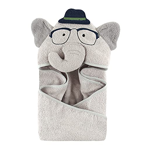 Hudson Baby Unisex Baby Cotton Animal Face Hooded Towel, Smart Elephant, One Size
