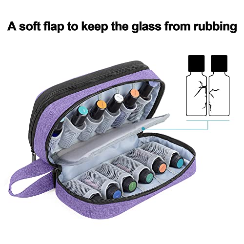 Luxja Essential Oil Carrying Case - Holds 12 Bottles (5ml-15ml, Including Roller Bottles), Portable Double-Layer Organizer for Essential Oil and Accessories, Purple