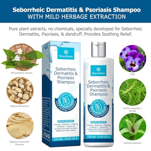 Roycederm Psoriasis Shampoo, Seborrheic Dermatitis Shampoo, Folliculitis Shampoo, Dandruff Shampoo, Scalp Psoriasis & Seborrheic Dermatitis Treatment, Dry Itchy Scalp Treatment