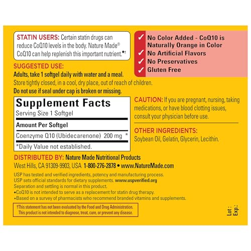 Nature Made CoQ10 200mg, Dietary Supplement for Heart Health Support, 80 Softgels, 80 Day Supply