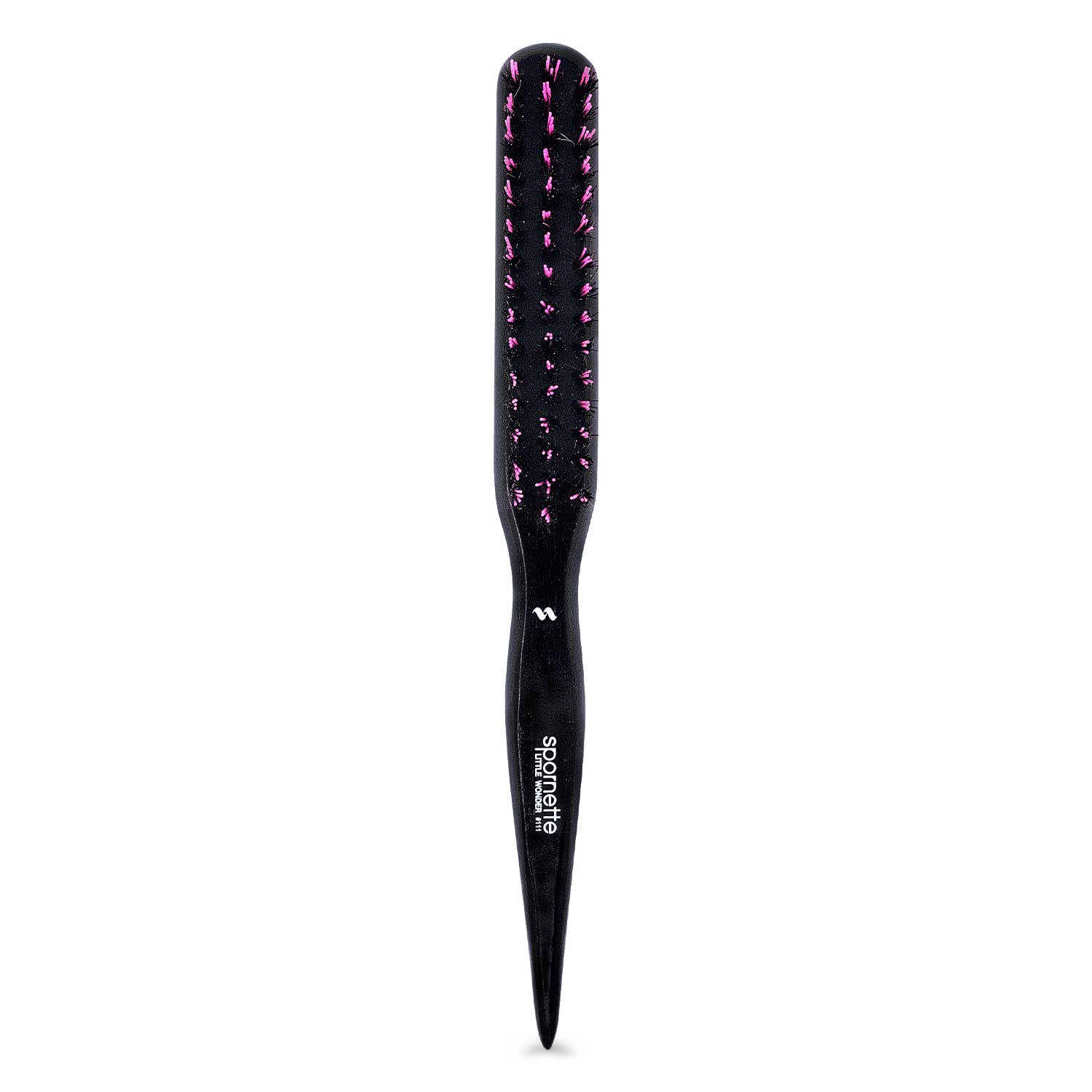 Spornette Little Wonder Boar & Tourmaline Nylon Bristle Teasing Brush (#111 PINK) with Tail Handle for Back Brushing, Back Combing, Creating Volume, Teasing, Slicking Hair Back Into A Bun or Ponytail