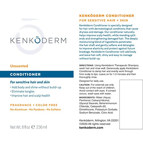 Kenkoderm Conditioner for Sensitive Hair and Skin - 8 oz | 1 Tube | Dermatologist Developed | Fragrance + Color Free