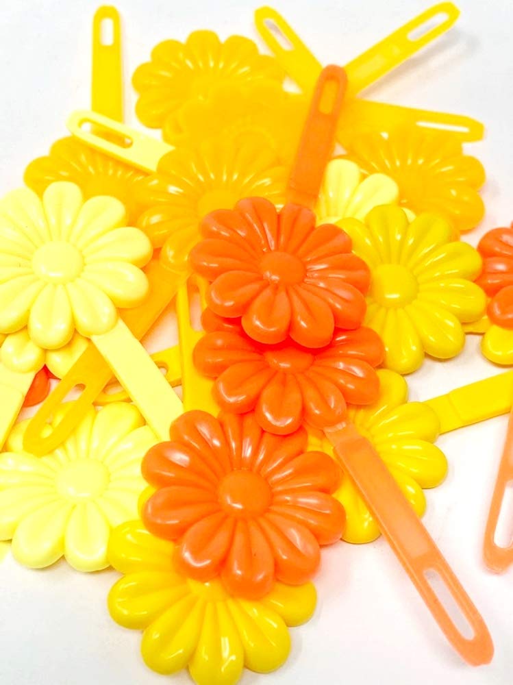 Tara Girls Self Hinge Plastic Flower Hair Barrettes 18 Pieces Selection (Orange Mix)