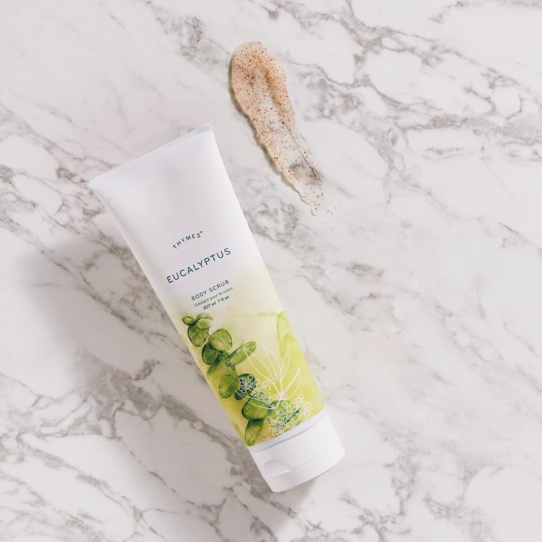 Thymes Eucalyptus Body Scrub - Body Exfoliator for Skin Care Routine - Moisturizing and Exfoliating Body Scrub, Face Scrub, Foot Scrub, or Hand Scrub (7 Fl Oz)