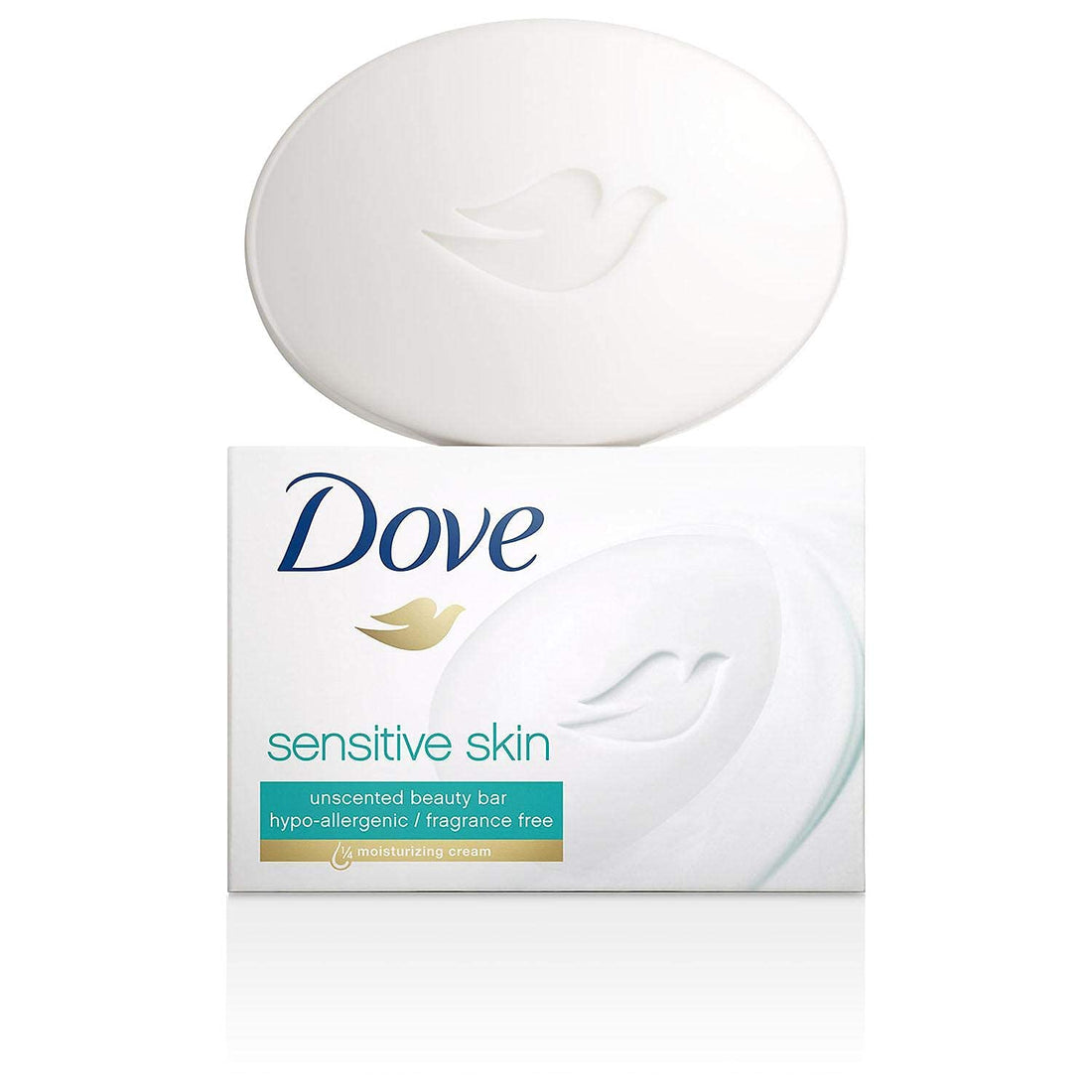 (PACK OF 4 BARS) Dove Unscented Beauty Soap Bar: SENSITIVE SKIN. Hypo-Allergenic & Fragrance Free. 25% MOISTURIZING LOTION & CREAM! Great for Hands, Face & Body! (4 Bars, 3.5oz Each Bar)