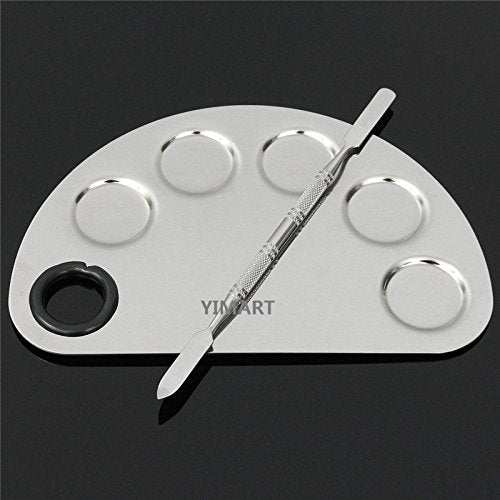Yimart Stainless Steel Makeup Palette Cosmetic Five Holes Mixing Pallete Spatula