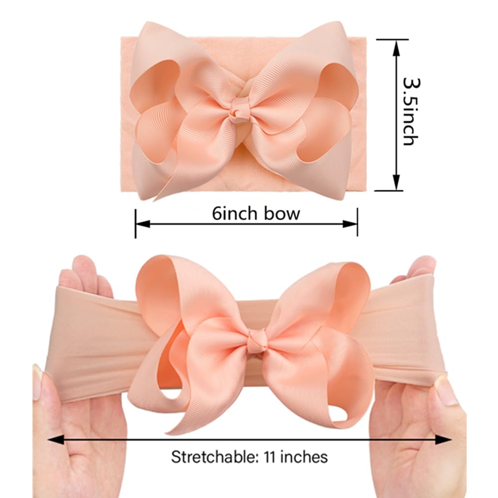 Yxiang 20pcs Baby Headbands with 6 Big Elastics Nylon Ribbon Bows Hair Accessories for Newborns, Infants, Toddlers, Kids
