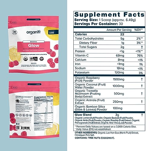 Organifi Glow - Vegan Collagen Powder for Women - Organic Flavored Water Ingredient, 30 Servings