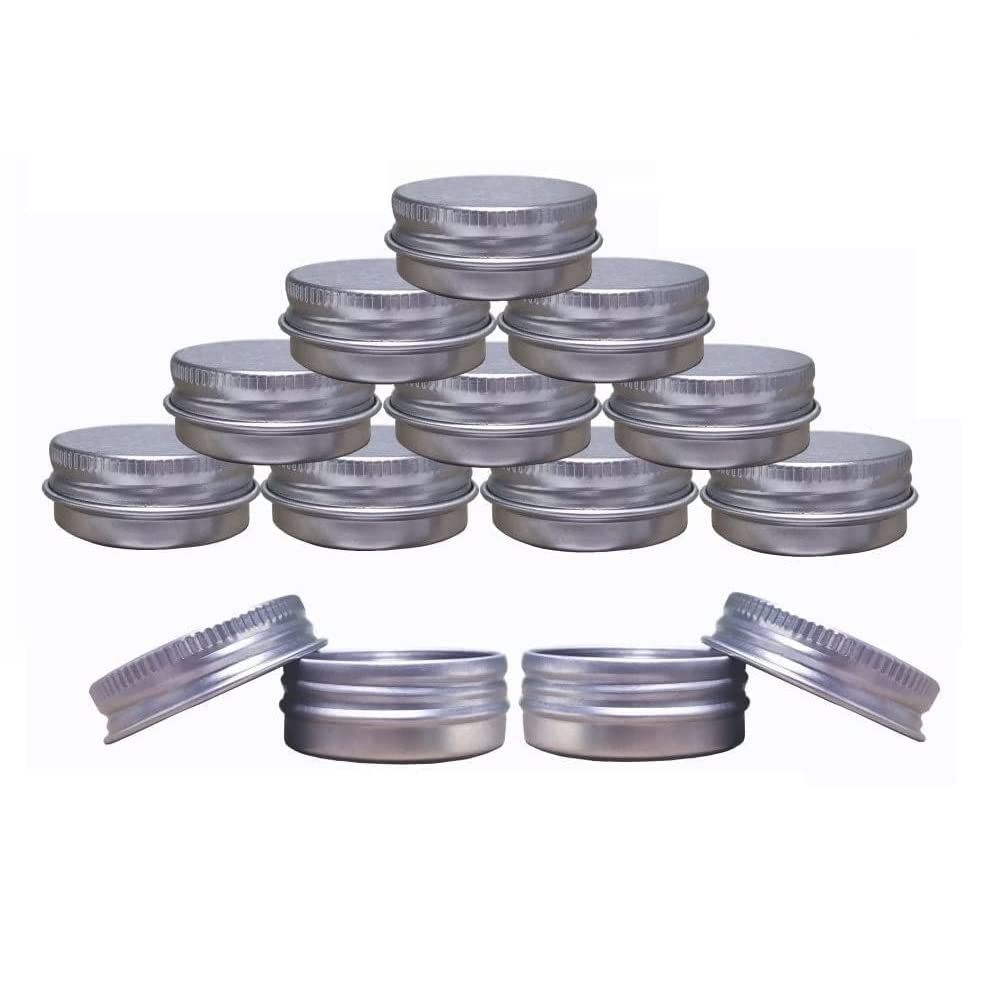 JOYWEE 12 Pack.5 Oz/15Ml: Aluminum Tin Jars, Cosmetic Sample Metal Tins Empty Container Bulk, Round Pot Screw Cap Lid, Small Ounce for Candle, Lip Balm, Salve, Make Up, Eye Shadow, Po