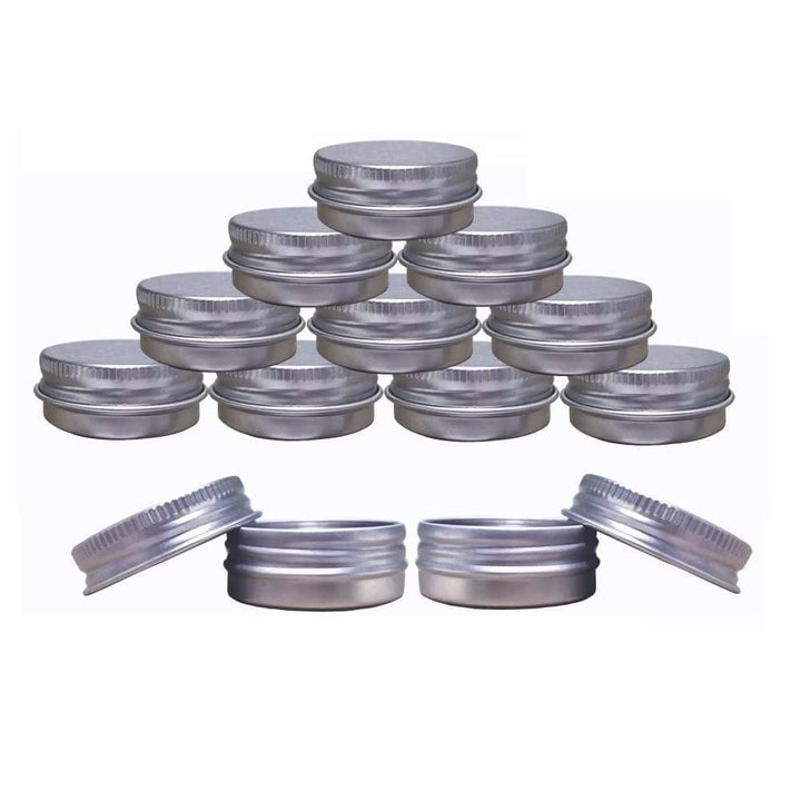 JOYWEE 12 Pack.5 Oz/15Ml: Aluminum Tin Jars, Cosmetic Sample Metal Tins Empty Container Bulk, Round Pot Screw Cap Lid, Small Ounce for Candle, Lip Balm, Salve, Make Up, Eye Shadow, Po