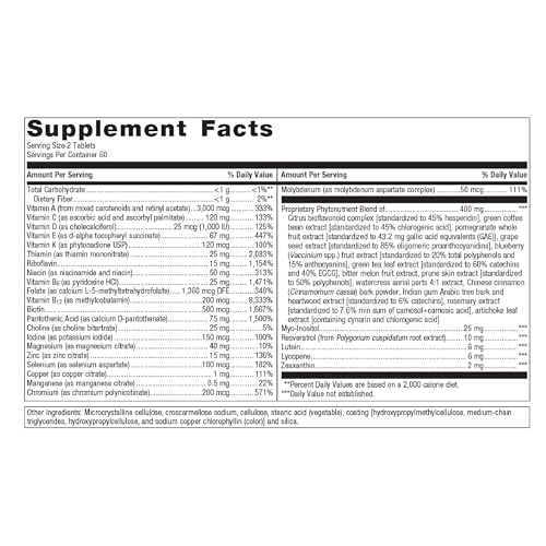 Metagenics PhytoMulti Multivitamin Without Iron - Daily Multivitamin for Overall Health & Aging - 20+ Essential Vitamins & Minerals - with Vitamin B6, Lutein, Zeaxanthin & More - 120 Tablets