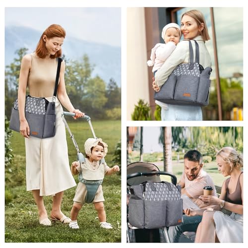Lekebaby Diaper Bag Tote, Large Diaper Bags Waterproof,Large Mommy Bag for Hospital, Baby Bags for Mom Travel Diaper Tote Messenger Purse,Grey, Arrow Print