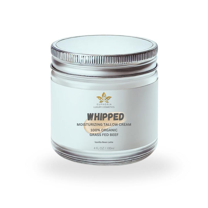 Euphoria Luxury Cosmetics Beef Tallow for Skin Care -100% Grass Fed- Whipped Moisturizer for Face and Body - 100% Natural Lotion for Sensitive Skin Vanilla Bean Latte - 4 FL. oz.