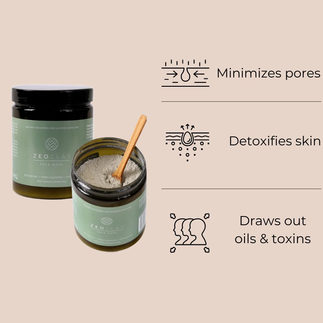 ZeoClay Face Mask - Pore Reducer - Detoxifying & Cleansing Clay Mask - 100% Organic - Spa Quality