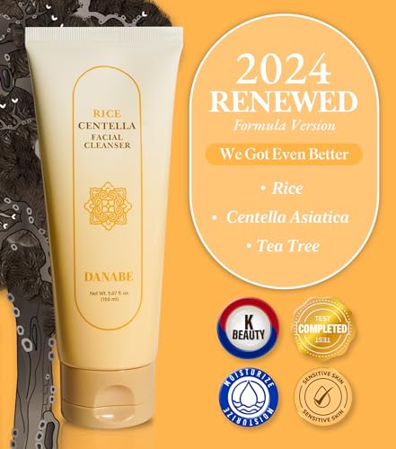 DANABE [K-Beauty] Rice Centella Facial Cleanser - Pore Deep Cleansing Foam, Face Wash for All Skin Types w/Centella Asiatica, Rice & Tea Tree | Gentle & Hydrating Cleanser for Women & Men 5.07 fl oz