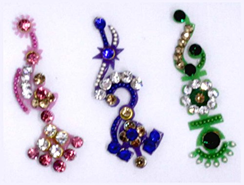 10 Bollywood Designer Bindis Premium Crystal Jewels Mettallic Bindi Stickers Tattoos Forehead Tika