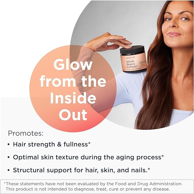 Designs for Health Whole Beauty Collagen - Collagen Peptides, Silica & Biotin Powder to Support Hair Skin and Nails - Support Hair Strength & Fullness (30 Servings)