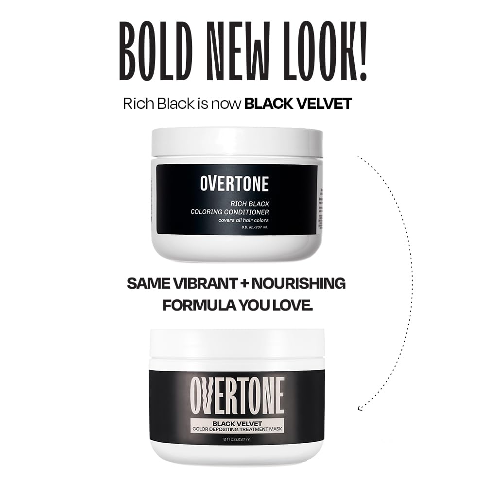 Overtone Color Depositing Semi-Permanent Hair Dye Conditioner - 8 oz For Natural & Color-Treated Hair, Moisturizing Shea Butter & Coconut Oil - Vegan & Cruelty-Free, Rich Velvet is now Black Velvet