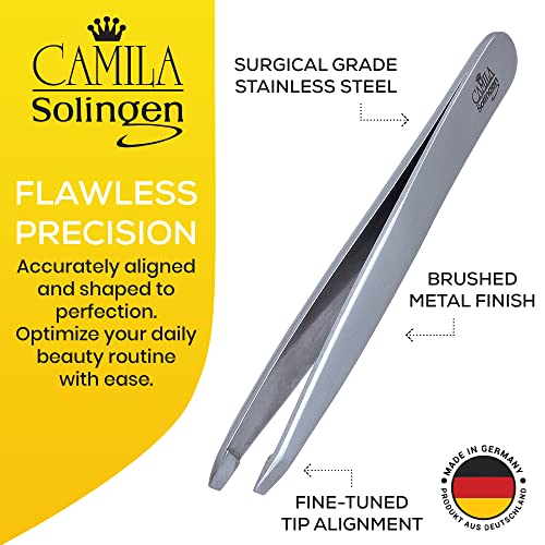 Camila Solingen CS25 4 Professional Surgical Grade Stainless Steel Precision Tip Eyebrow Tweezers for Facial Hair Shaping & Removal. Beauty Tool for Men/Women. Made in Solingen Germany (Slanted)