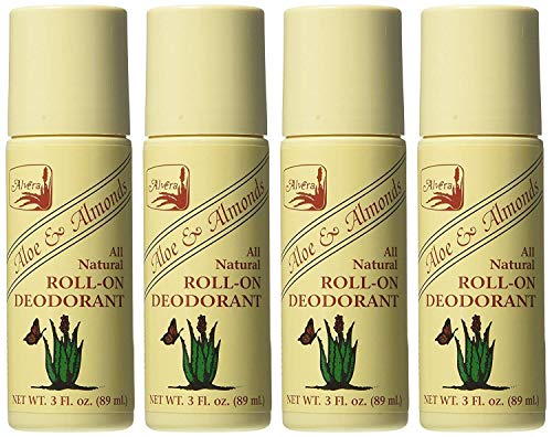 Alvera All Natural Roll-On Deodorant Aloe & Almonds - 3 Fl Oz, 4 pack