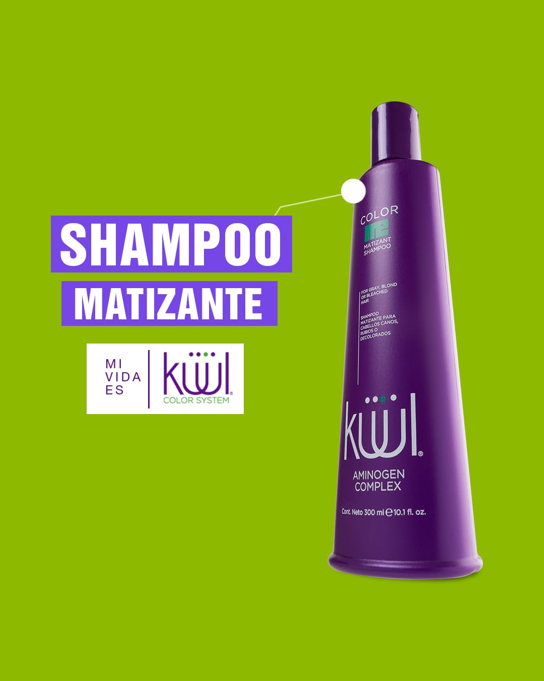 KUUL MATIZANT SHAMPOO 33.81 oz - PURPLE SHAMPOO - (MATIZANTE CABELLOS CANOS RUBIOS O DECOLORADOS COLOR DEL LIQUIDO = MORADO) - 1000 ML