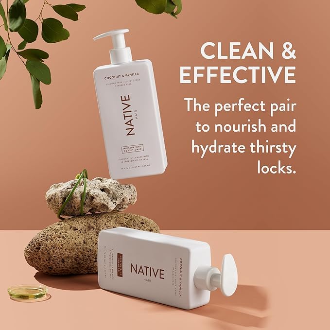 Native Shampoo and Conditioner Set | Sulfate, Paraben, and Dye Free, with Naturally Derived Clean Ingredients| 16.5 oz (Coconut & Vanilla, Moisturizing), 2, 1.3 ounces