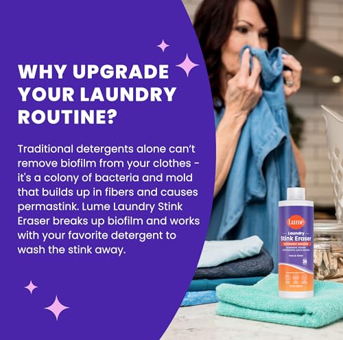 Lume Laundry Stink Eraser - Detergent Booster & Sink Soak - Eliminates Body Odor In Clothes - Odor Blasting Enzyme Blend - Makes Your Detergent Work Better - Free And Clear - 8 fluid ounces (2 Pack)