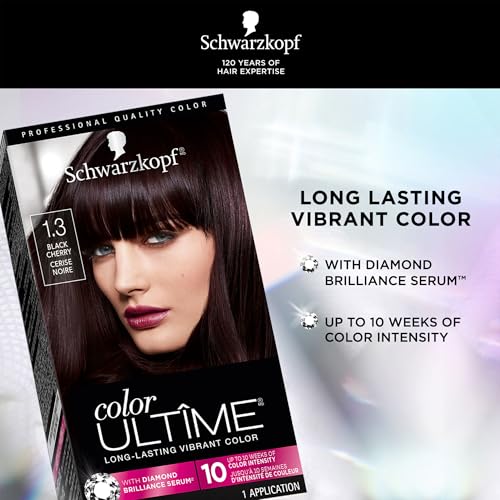 Schwarzkopf Color Ultime Hair Color, 1.3 Black Cherry, 1 Application - Permanent Black Hair Dye for Vivid Color Intensity and Fade-Resistant Shine up to 10 Weeks
