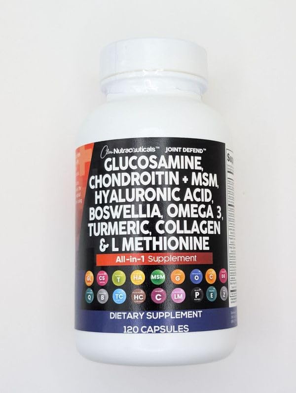 Clean Nutraceuticals Glucosamine Chondroitin MSM Turmeric Hyaluronic Acid Boswellia Collagen Tart Cherry - Joint Support Supplement Omega 3 Pills Ginger Quercetin Capsules - 120 Count USA