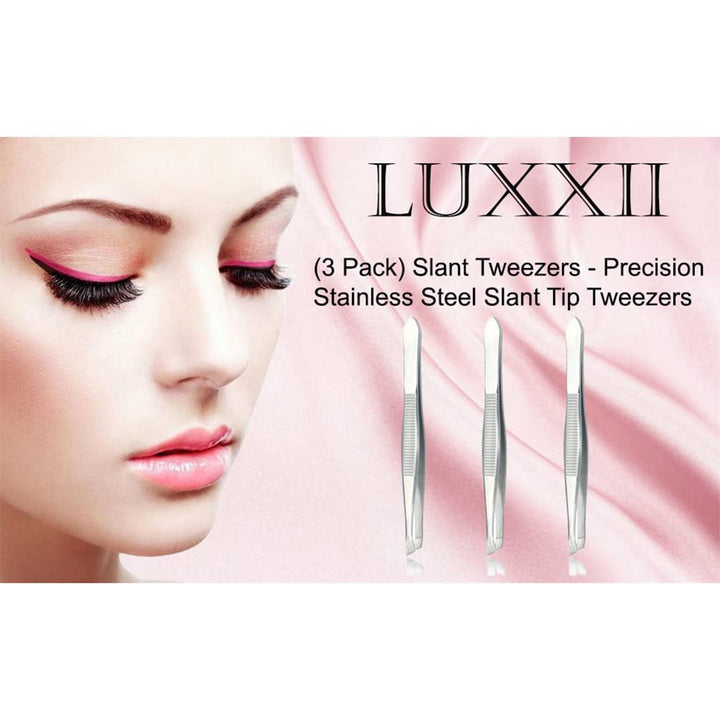 Luxxi (3 Pack) Slant Tweezers - Stainless Steel Slant Tip Tweezers Hair Plucker for Hair and Eyebrows Personal Care (Silver Tone)