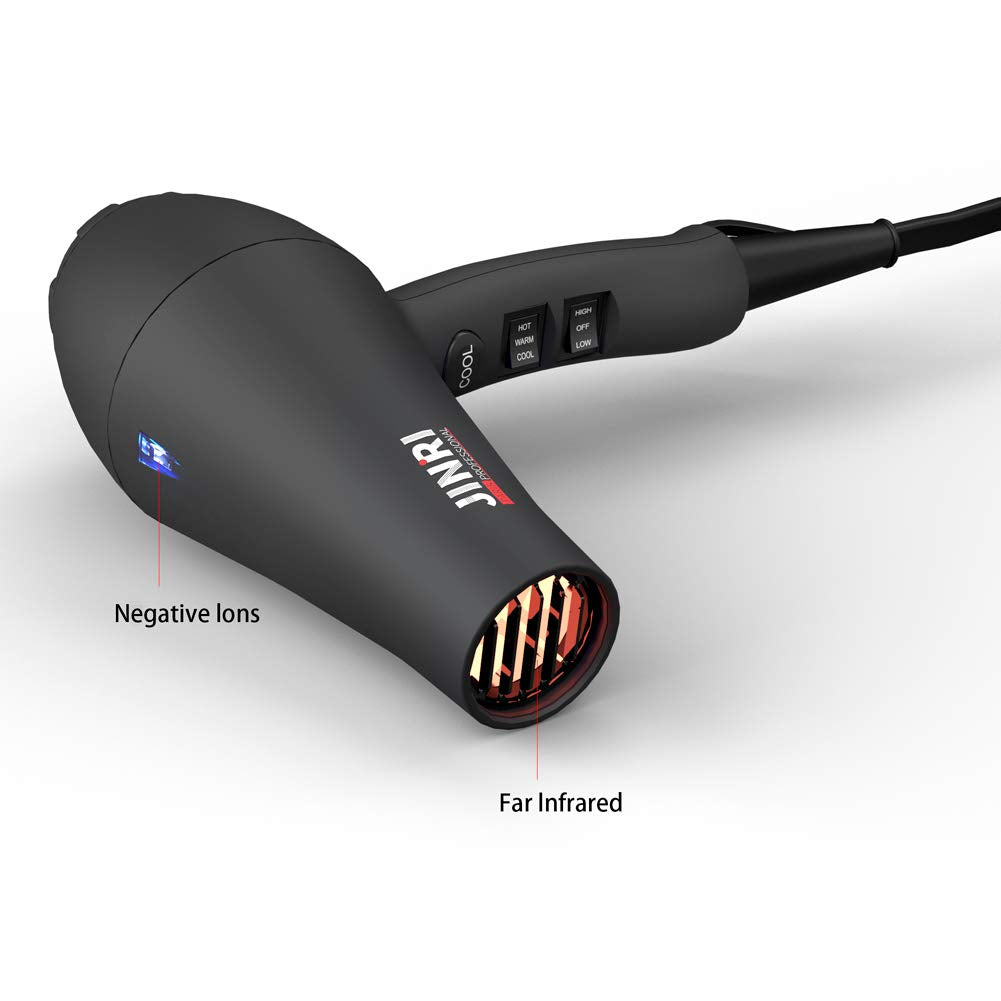 JINRI Professional Salon Hair Dryer 1875W Long Life AC Motor Negative Ionic Far Infrared Hair Dryer 2 Speeds 3 Heat Settings Cool Shot Button Hair Blow Dryer,Black